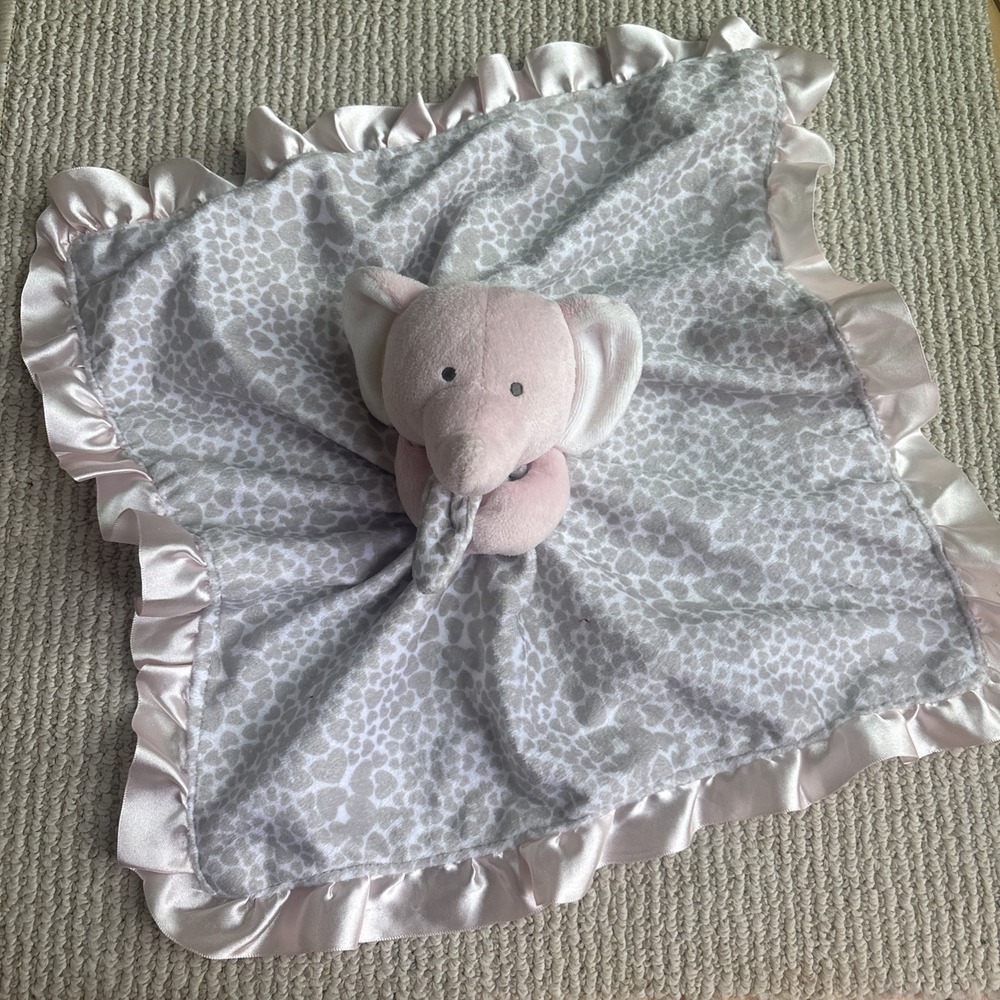 Carter's Leopard Pink Elephant Security Blanket Ruffled Satin Baby 14" Lovey